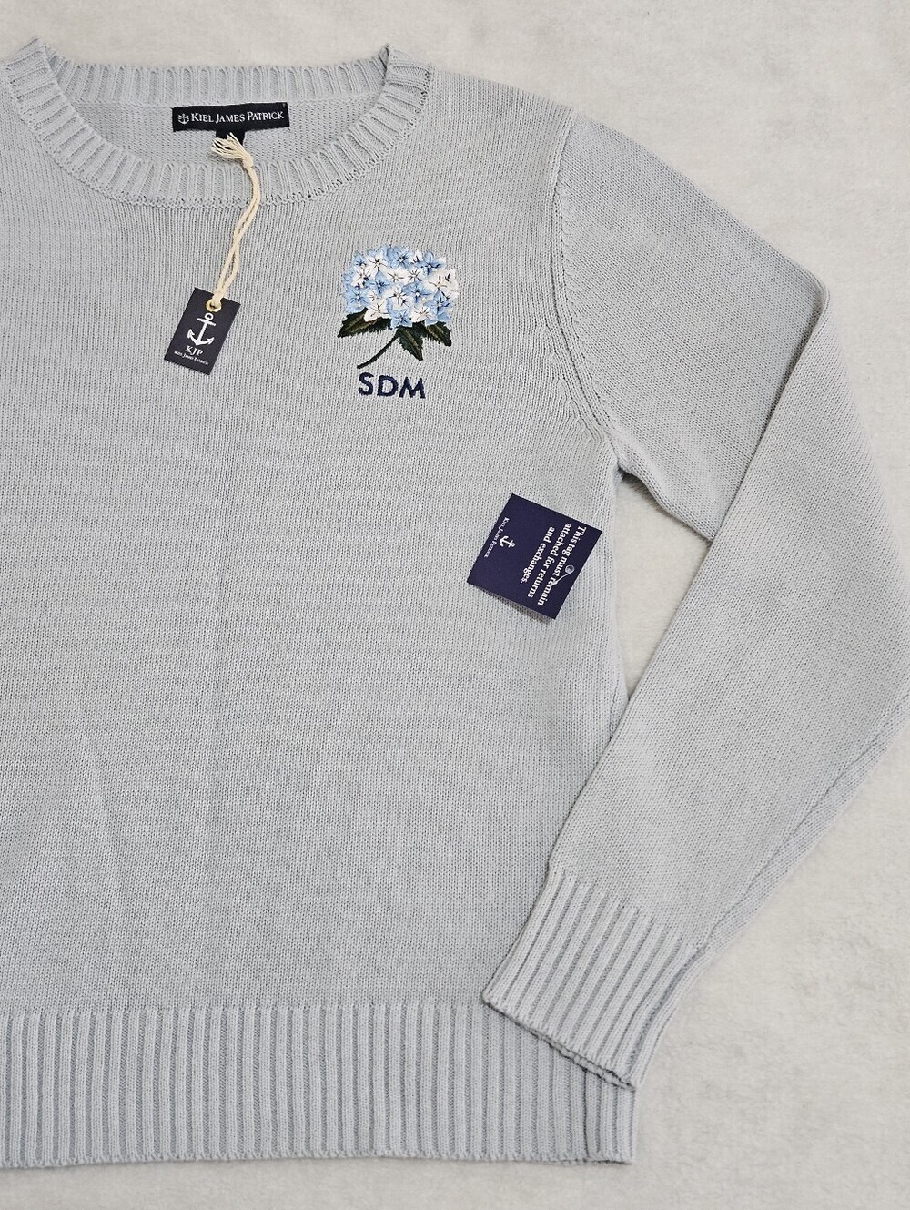 NEW Kiel James Patrick Hydrangea Embroidered Monogram Sweater Size S - Picture 7 of 11